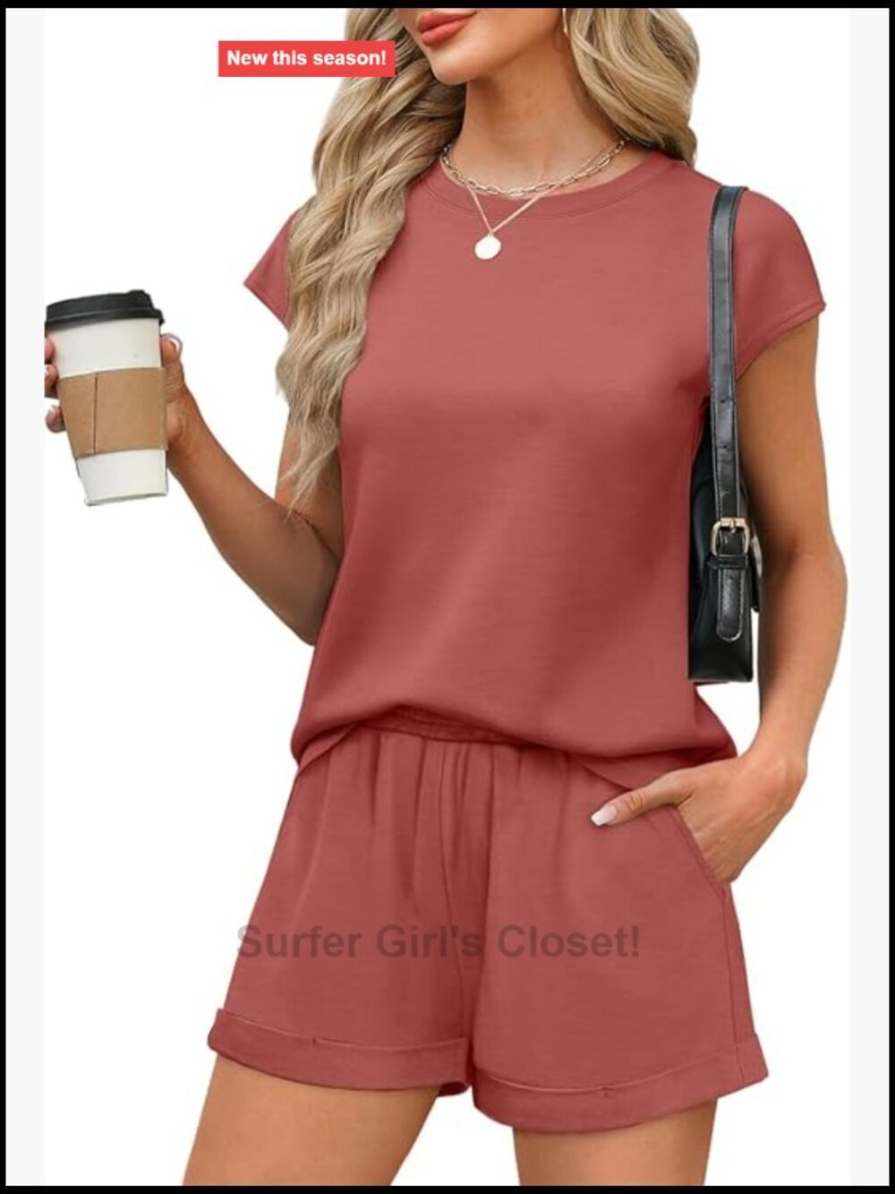 2 Piece Shorts Lounge Set Cap Sleeve Crew Neck Cotton Blend